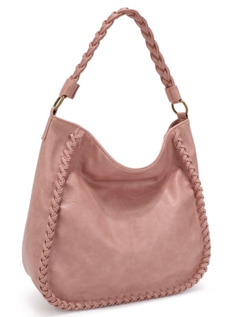 Hobo Shoulder Bag with Whip Stitching - Pink